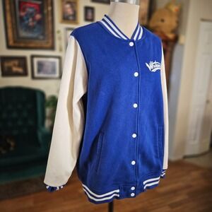 Sport-Tek Bud Light Whatever Varsity Jacket Blue White Mens XL Snap Front